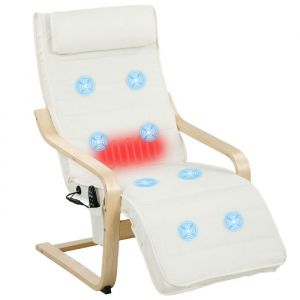 Homcom Fauteuil de relaxation massant chauffant style nordique repose-pieds ajustable bois crème