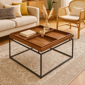 Table basse carrée avec plateau compartimenté réversible Duplix Bois Noisette