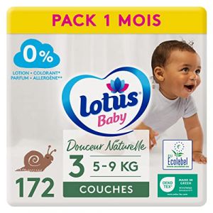 Lotus Baby Douceur Naturelle - Couches Taille 3 (5-9 kg) Pack 1 mois - 172 couches