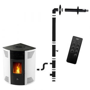 Po&ecirc;le &agrave; granul&eacute;s d'angle &eacute;tanche Iseos 12,2 kW Blanc Sannover + Kit d'installation