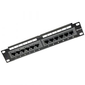 Image de Intellinet Panneau de brassage Cat6, 10" (25.4 cm), 1U, 12 ports, non blind&eacute;, noir - Tableau de connexions - montable sur rack - CAT 6 - UTP - RJ-45 X 12 - noir, RAL 9005 - 1U - 10