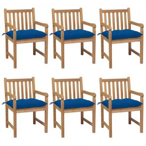 VidaXL Chaises de jardin 6 pcs avec coussins bleu Bois de teck solide