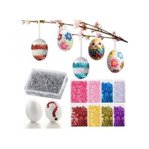 Bandridge Lot De 20 ?ufs De P&acirc;ques En Polystyr&egrave;ne &Agrave; D&eacute;corer Kit Diy Avec Paillettes Et &Eacute;pingles Pour Loisirs Cr&eacute;atifs Enfants