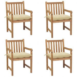 VidaXL Chaises de jardin 4 pcs avec coussins blanc cr?me Teck solide