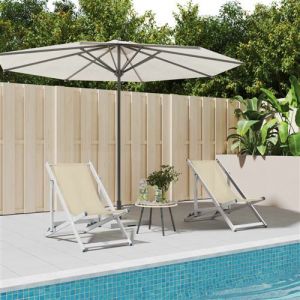 VidaXL Lot de 2 Chaises de Plage Pliantes, Transats avec Hauteur Réglable, Bain de Soleil Jardin, Moderne, Crème Aluminium et Textilène