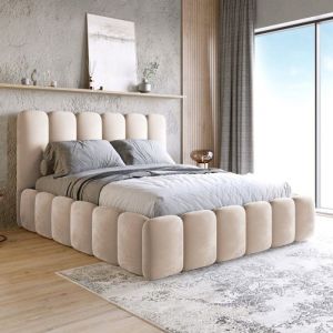 MEUBLER DESIGN Lit En Velours Avec Tête De Lit Matelassée Et Coffre De Rangement Buble - Velours Beige - 180x200, Style, x x cm