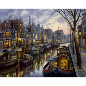 Peinture au numéro : Vie sur le canal - sans châssis en bois