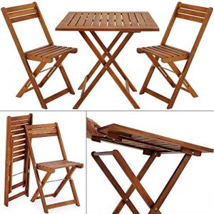 Deuba Ensemble de Jardin en Bois d'acacia • 1 Table et 2 chaises Pliables - Salon de Jardin, Balcon, terrasse, Ensemble Table et chaises