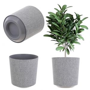 Pot de fleurs décoratif - Rond - En plastique - Pour la culture de plantes - Pour l'intérieur et l'extérieur - Gris - 19 cm, K9886 - Kadax