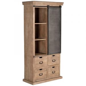 Tag&egrave;re en bois de manguier naturel et d&eacute;tails en m&eacute;tal