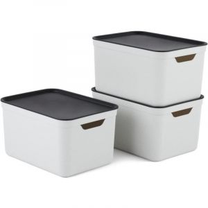 Bo&icirc;tes de Rangement - Jive - Dekobox - 3x16L - Plastique Recycl&eacute; - Blanc/Anthracite