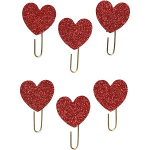 Creotime Trombones - Coeurs rouges pailletés - 30 mm - 6 pcs