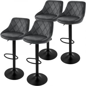 Ml-design - Lot de 4 Tabourets de Bar en Velours, Gris, Chaise Rembourrée avec Dossier et Repose-Pieds, Réglable en Hauteur 62-82 cm, Pivotante à