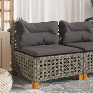 VidaXL Canapé de jardin sans accoudoirs coussins gris résine tressée