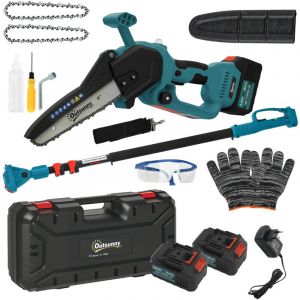 Outsunny Mini tronçonneuse sans fil 580W - scie d'élagage électrique portable 18V 8 pouces - kit complet bleu