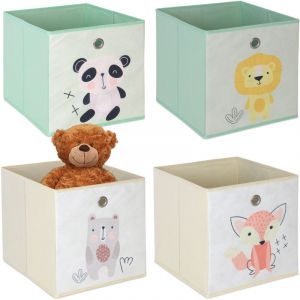 Relaxdays Lot 4 boîtes de Rangement, Chambre d’Enfant, Motif Dessins, caisses Pliables, HxLxP : 30x30x30 cm, Multicolore