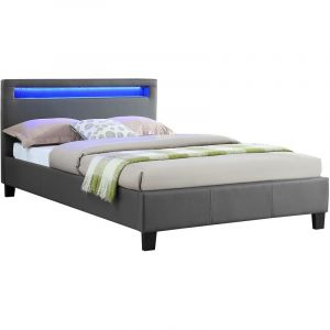 Image de Idimex Lit simple pour adulte MIRANDO avec sommier 120x190 cm 1 place et demi 1 personne, tête de lit avec LED intégrées, synthétique gris