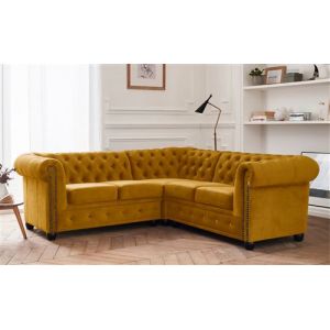 William - Canapé d'angle Chesterfield - 5 places - velours - Jaune