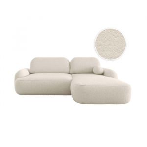 Loungitude Canap&eacute; d'angle droit convertible 4 places MILLY avec coffre en tissu bouclette - Beige
