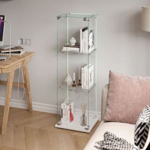 Image de Pergar - Vitrine en verre,vitrine,vitrine pour collection,avec trois cloisons vitrées, trois portes, bande lumineuse,78,5 x 35 x 123,3 cm,Blanc