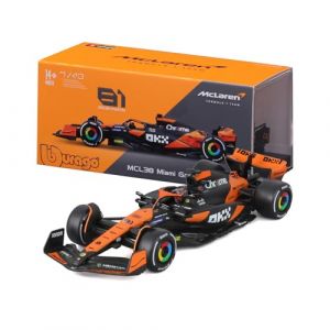 Bburago McLaren MCL38#81 Oscar Piastri, &eacute;chelle 1:43, mod&egrave;le r&eacute;duit Diecast avec Casque et vitrine, livr&eacute;e Officielle 2024, d&eacute;tails r&eacute;alistes, Licence Officielle McLaren, &acirc;ge 14+