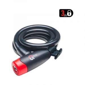 Antivol câble à spirale Ø12 à clé Qloc 1800mm avec support - noir