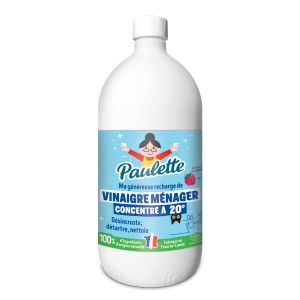 Paulette Vinaigre Ménager 20° ultra concentré Framboise - Nettoyant Multi-Surfaces Ecocert - Fabriqué en France - 1L