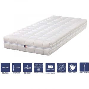 Literie Julien Matelas Mémoire de Forme 90x190 x 23 cm Ferme + Oreiller Visco Spécial Sommier Electrique Déhoussable Housse Lavable 7 Zones