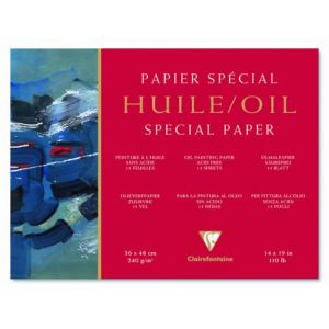 Clairefontaine 96495C Papier Huile bloc coll&eacute; 4 c&ocirc;t&eacute;s 15F 42x56cm 240g grain toile de lin fine Blanc