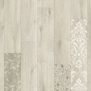 Décoweb Sol Vinyle Textile - Relief 3D - Imprimé parquet clair effet pochoir volutes - Rouleau de 4m x 2m