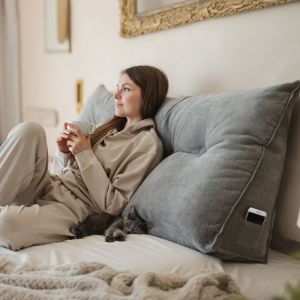 Björn&Schiller coussin de dossier gris 140 cm coussin de lecture pour lit et canapé coussin triangulaire coussin lombaire