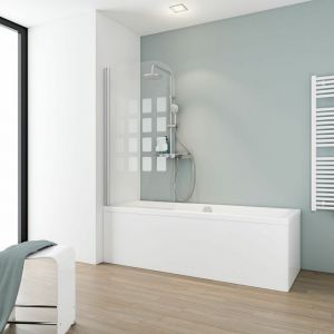 Schulte-ufer Pare-baignoire pliant, 80 x 140 cm, verre 5 mm, paroi de baignoire 1 volet Capri cran de baignoire pivotant, Décor cubic, profilé alu-argenté