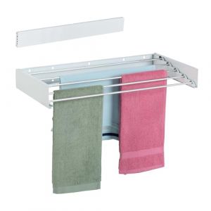 Relaxdays Étendoir Mural, Pliable, Peu encombrant, H x L x P : 15 x 80 x 40 cm, pour intérieur ou extérieur, Blanc