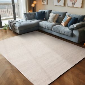 Tapis poil court en tissu plat tapis boucle mélangée facile entretenir Crème 140 x 200 cm