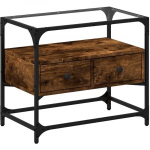 VidaXL Meuble TV avec dessus en verre ch&ecirc;ne fum&eacute; bois d'ing&eacute;nierie, support TV, armoire m&eacute;dia, armoire hifi, unit&eacute; TV, meuble multim&eacute;dia