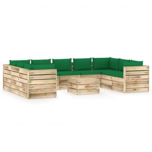 VidaXL Salon de jardin 10 pcs avec coussins Bois impr?gn? de vert