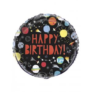 Ballon en al ini happy birthday univers noir 45 cm