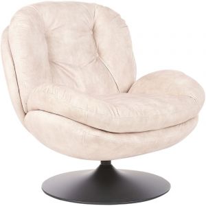 Beliani Fauteuil Pivotant Vintage en Velours avec Assise Rembourr&eacute; Base Simple Beige Nolvik