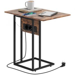 Homcom Table d'appoint - avec station de charge, plateau pliable - cadre en métal - 39 x 29 x 57 cm - brun rustique et noir