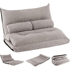 Costway - Canap&eacute;-lit Paresseux Pliable, Canap&eacute; Convertible avec Dossier R&eacute;glable &agrave; 42 Positions, Chauffeuse avec 2 Oreillers, pour Salon, Chambre,