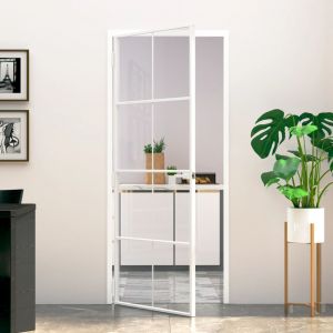 VidaXL Porte d'intérieur Blanc 83x201,5 cm Trempé verre aluminium fin 153671