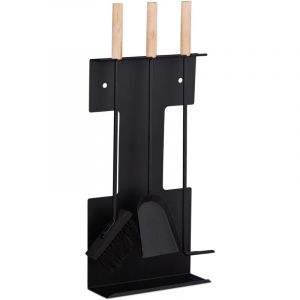 Ensemble serviteur de cheminée 4 pièces acier accessoire pelle balai support tisonnier noir 13_0002443