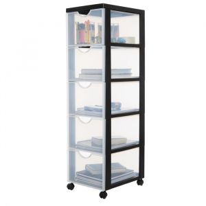Iris Ohyama Tour de rangement Organisateur plastique 5 tiroirs 15 L - DDDC-305 - Noir - L37.5 x P29 x H100.5 cm