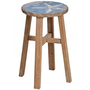 Aubry Gaspard Tabouret en pin assise décor mer Ø 27 x H 45 cm