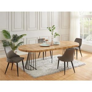 Table à manger extensible 2 à 12 personnes en MDF et acier - Naturel et noir - FIRELA