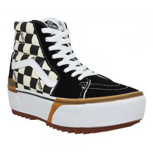 Vans SK8 Hi Stacked velours toile Femme-39-Black Checkerboard