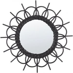 Beliani Miroir en rotin noir 60x60 - Noir