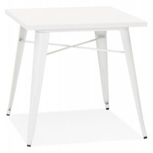 Alter Ego Petite table à dîner style industriel 'LALOU' blanche - 76x76 cm