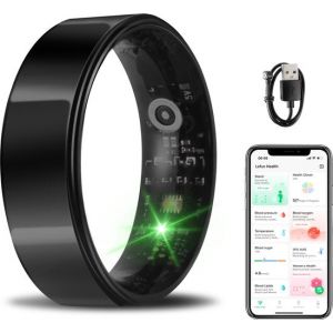 Bague intelligente - Taille 7 - pour femmes et hommes - Traceur d'activité - Wearables - Noir - de Saaf
