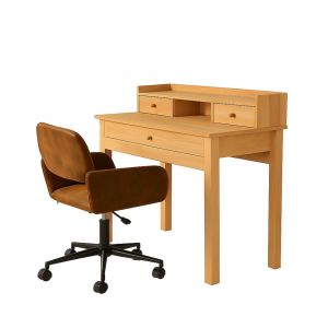 Ensemble Bureau bois avec tiroirs et chaise pivotante brune